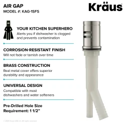 Dishwasher Air Gap in Spot Free all-Brite Stainless Steel