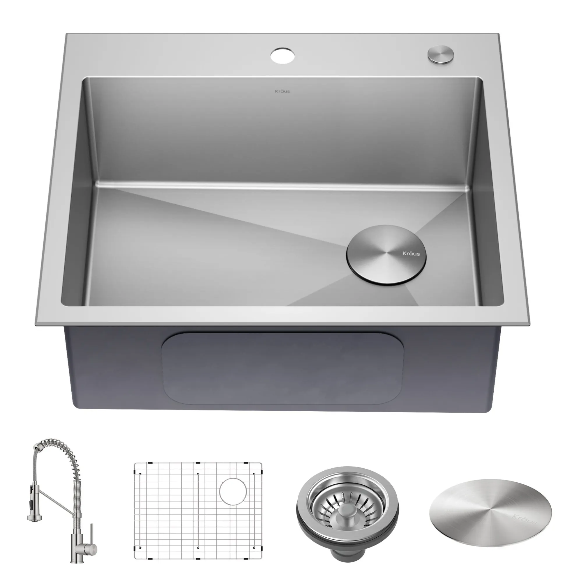 25" Drop-In/Top Mount Kitchen Sink w/ Bolden Commercial Pull-Down Faucet in Spot Free Stainless Steel