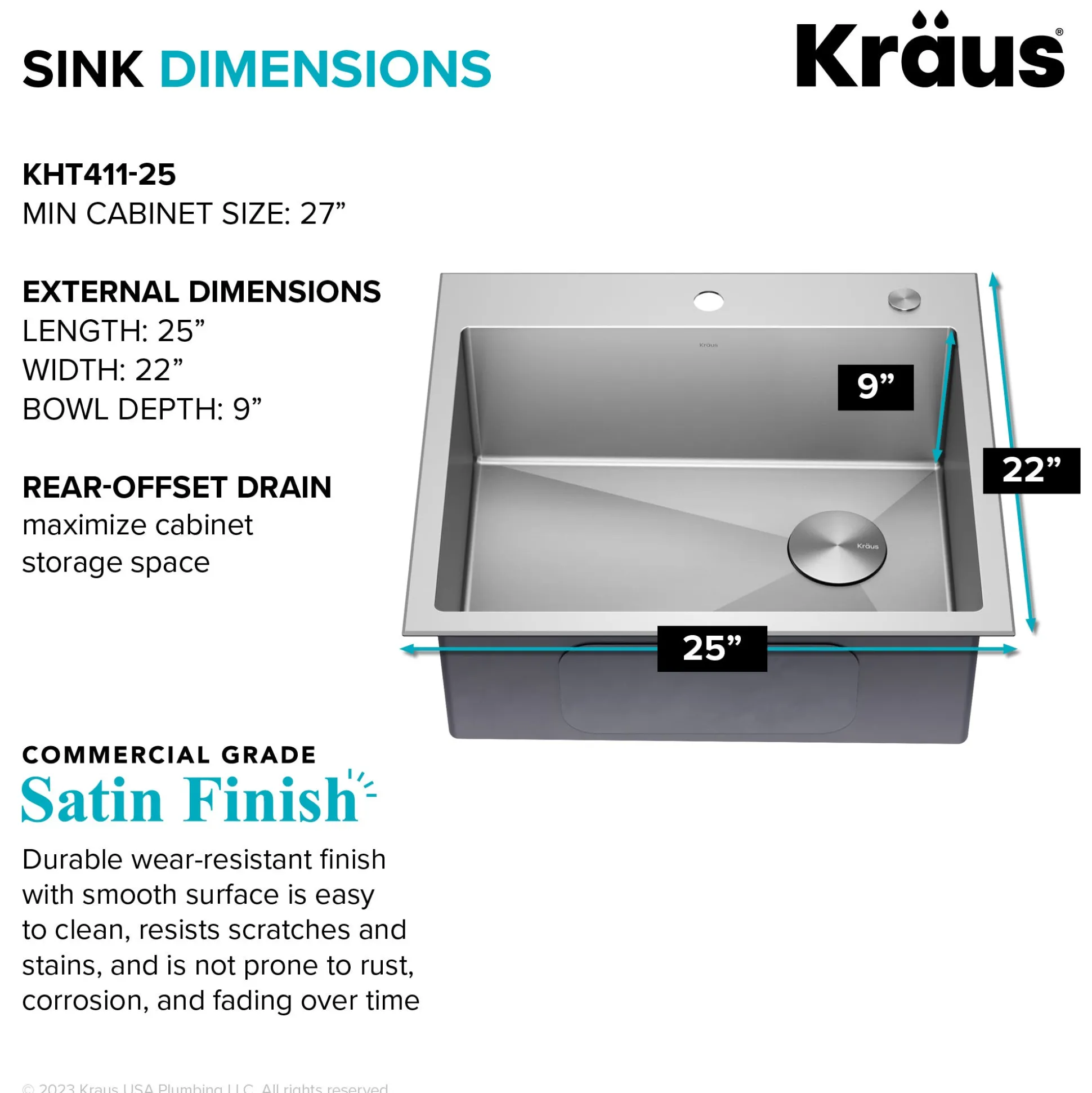 25" Drop-In/Top Mount Kitchen Sink w/ Bolden Commercial Pull-Down Faucet in Spot Free Stainless Steel