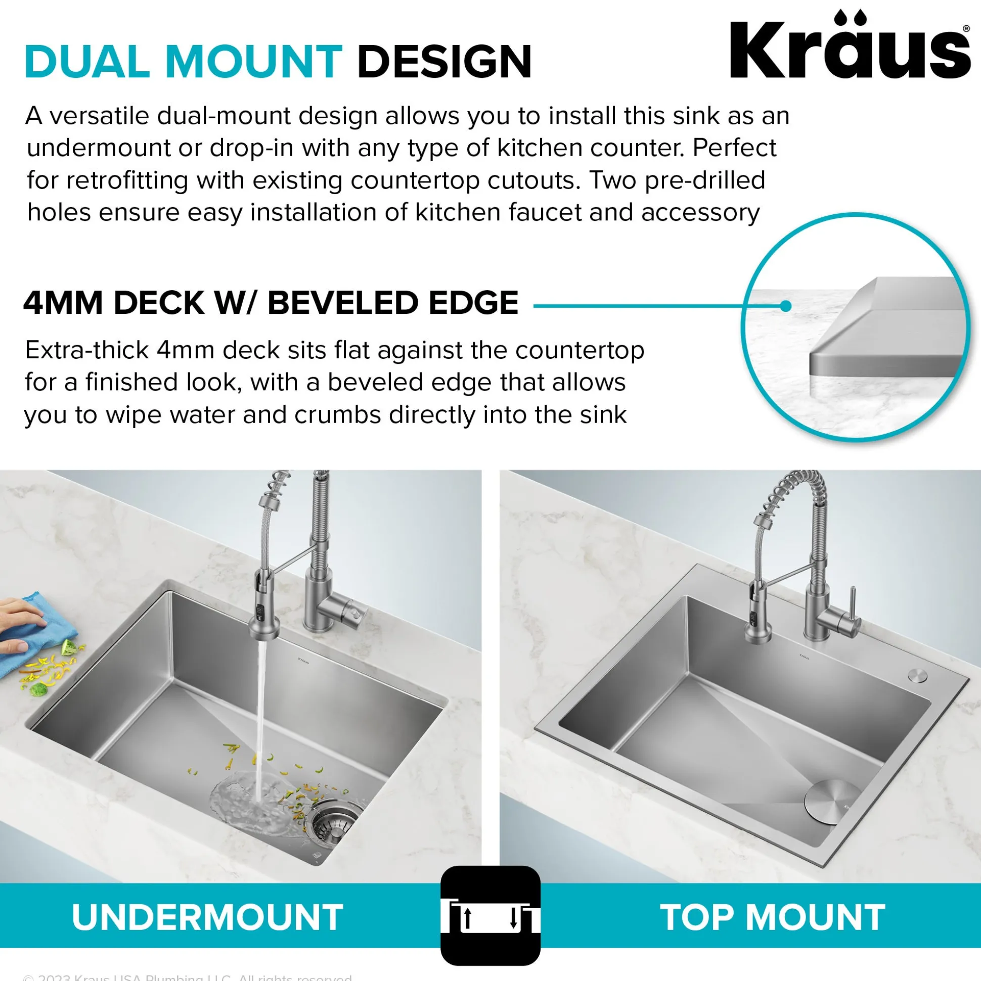 25" Drop-In/Top Mount Kitchen Sink w/ Bolden Commercial Pull-Down Faucet in Matte Black