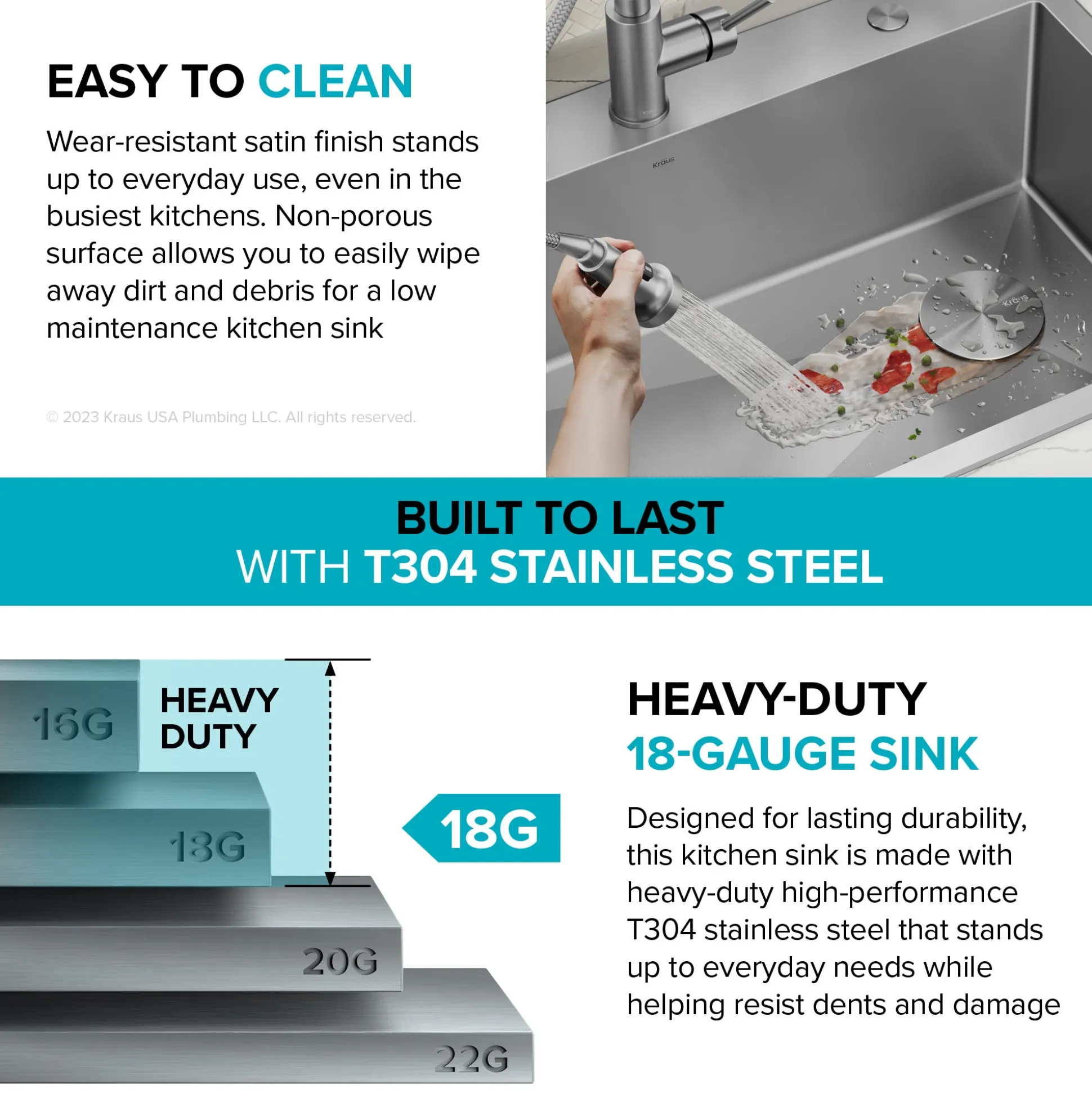 33" Drop-In/Top Mount Kitchen Sink w/ Bolden Commercial Pull-Down Faucet in Spot Free Stainless Steel/Chrome
