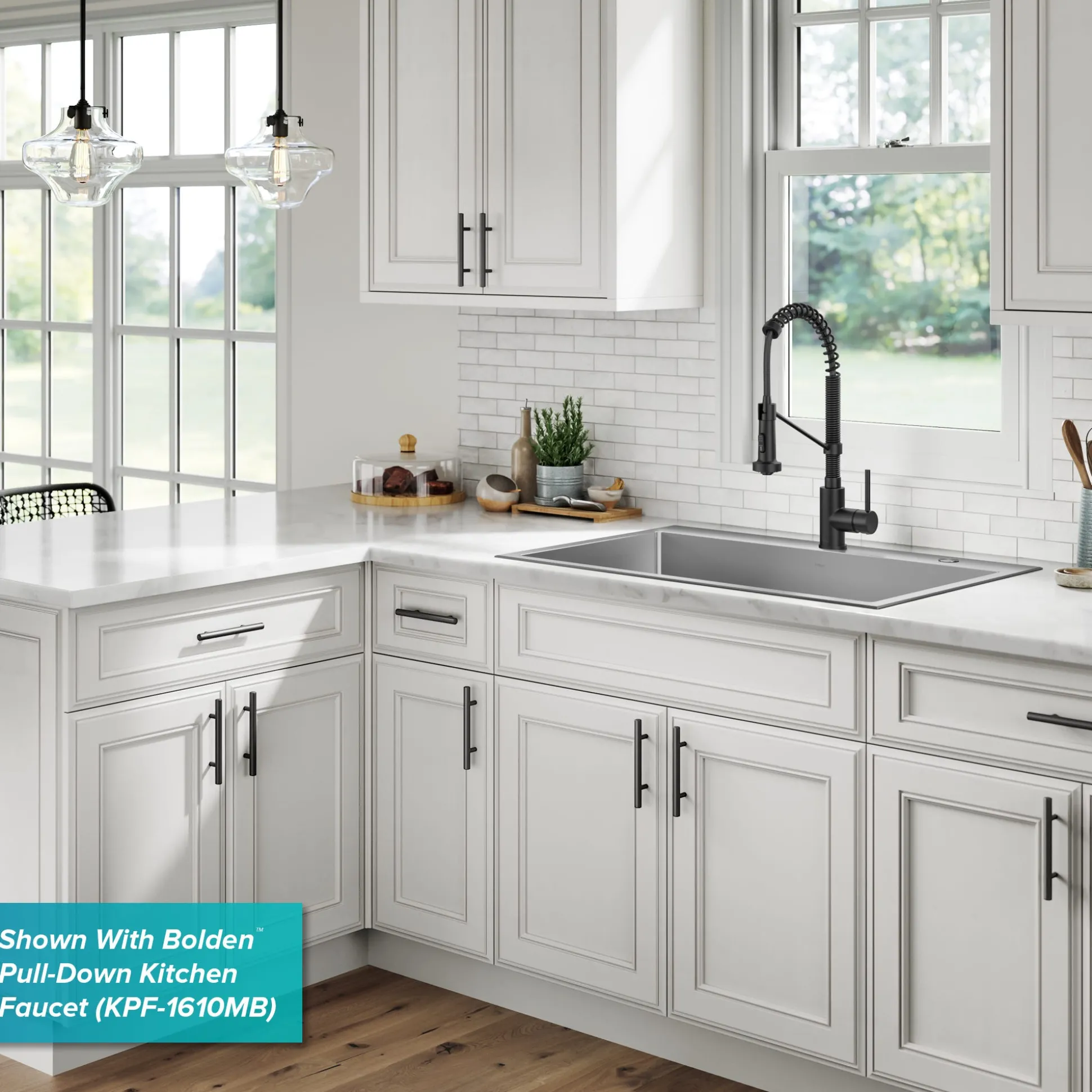 33" Drop-In/Top Mount Kitchen Sink w/ Bolden Commercial Pull-Down Faucet in Spot Free Stainless Steel/Chrome