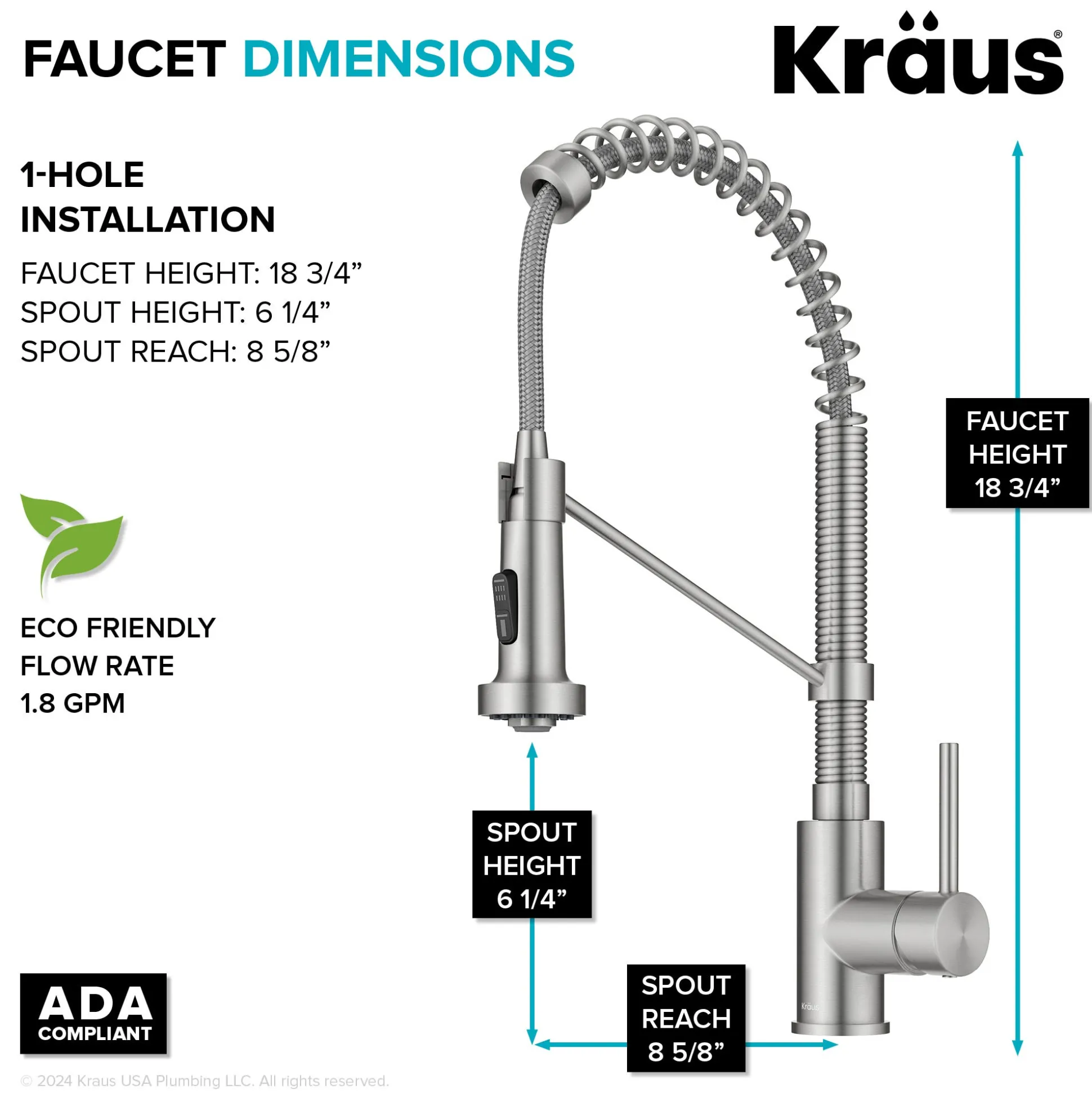 33" Drop-In/Top Mount Kitchen Sink w/ Bolden Commercial Pull-Down Faucet in Spot Free Stainless Steel