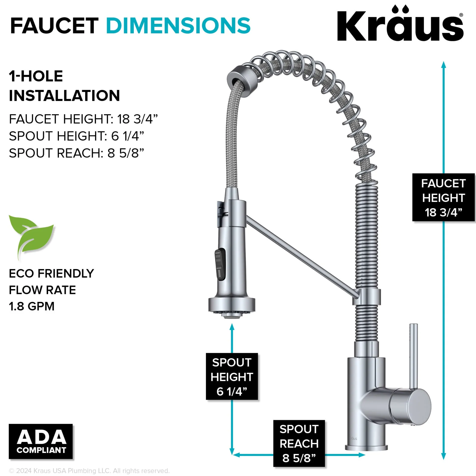 33" Drop-In/Top Mount Kitchen Sink w/ Bolden Commercial Pull-Down Faucet in Chrome