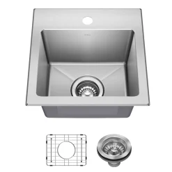 15” Drop In / Top Mount Single Bowl 18-Gauge Stainless Steel Kitchen Bar Sink
