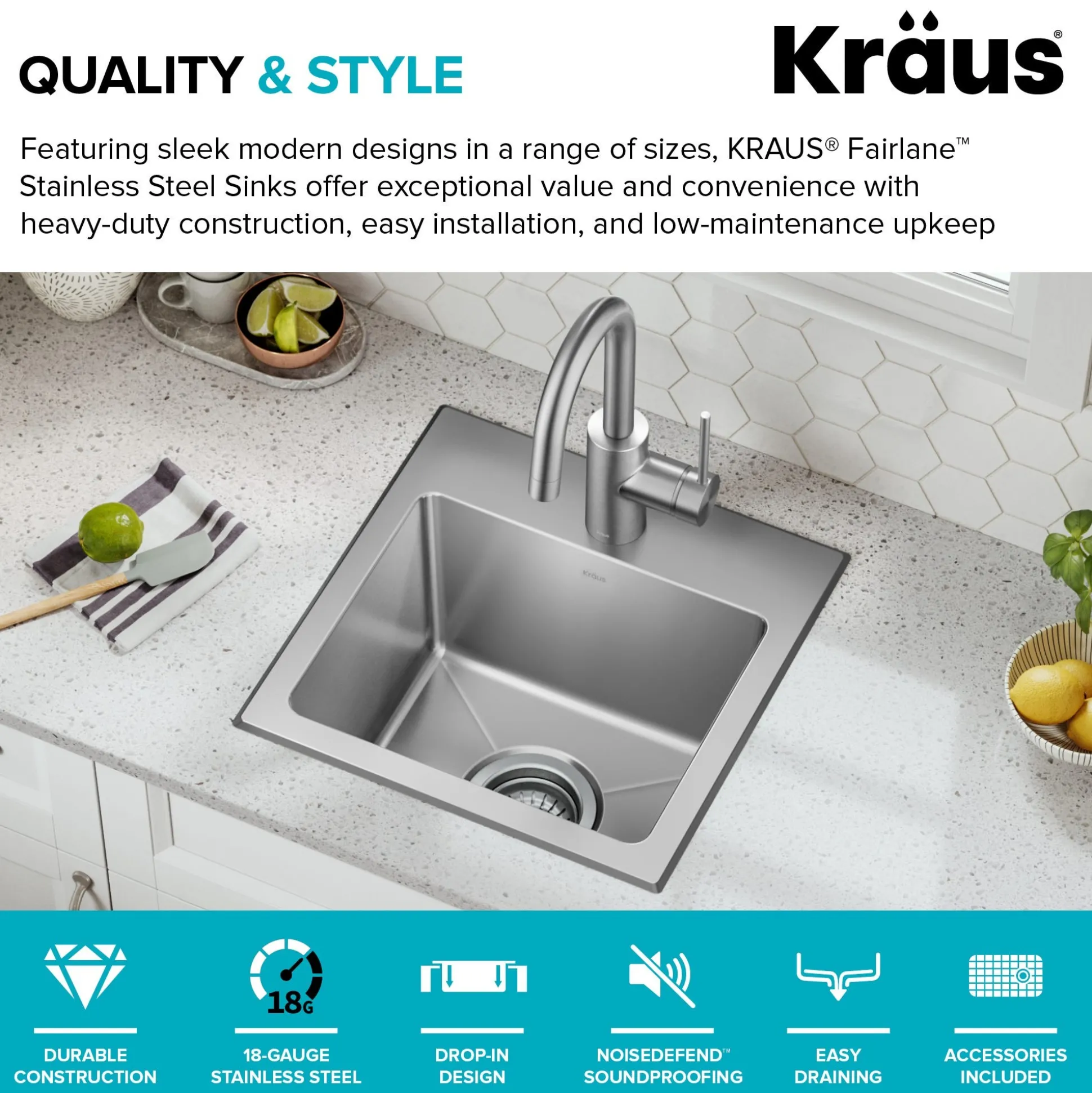 15” Drop In / Top Mount Single Bowl 18-Gauge Stainless Steel Kitchen Bar Sink