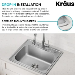 25” Drop In / Top Mount Single Bowl 18-Gauge Stainless Steel Kitchen Sink