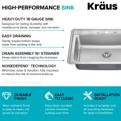 33” Drop In / Top Mount Single Bowl 18-Gauge Stainless Steel Kitchen Sink