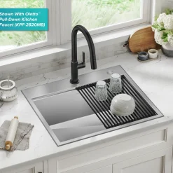25" Drop In / Top Mount Workstation 16 Gauge Single Bowl Stainless Steel Kitchen Sink with Accessories