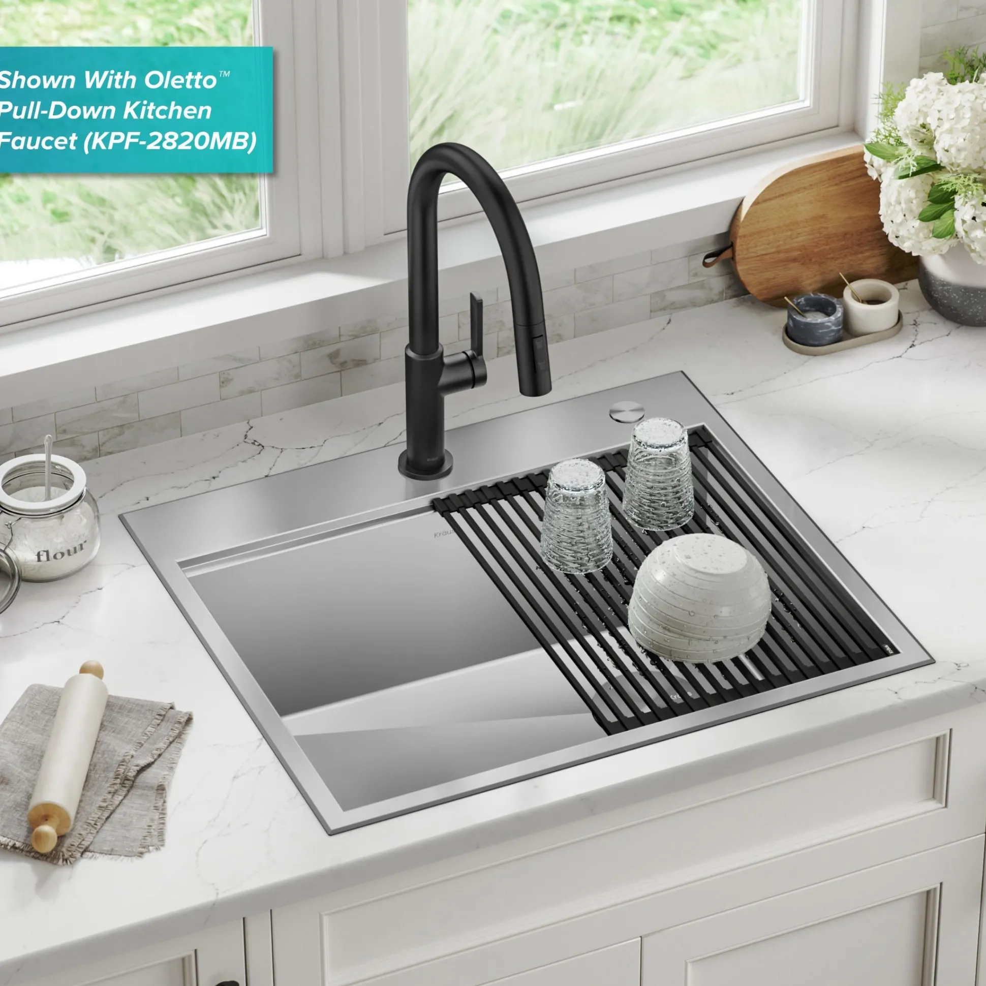 25" Drop In / Top Mount Workstation 16 Gauge Single Bowl Stainless Steel Kitchen Sink with Accessories