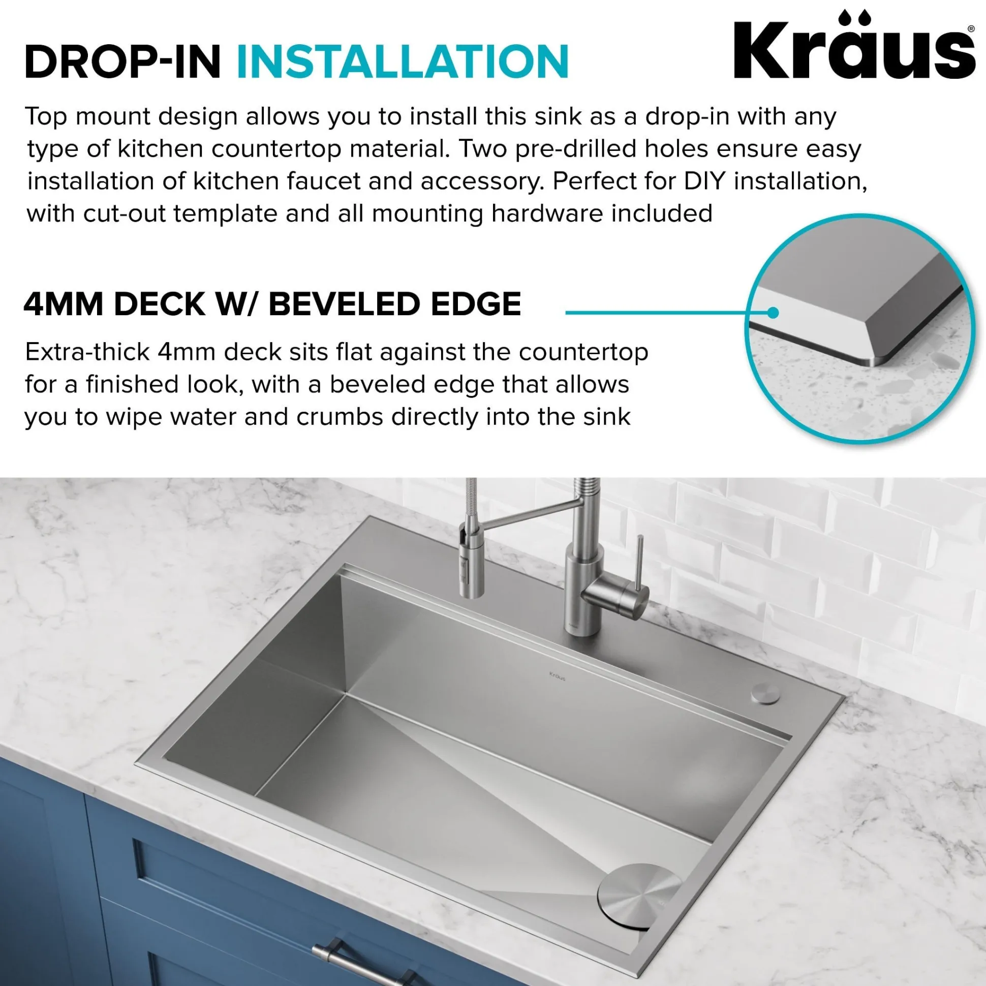 25" Drop In / Top Mount Workstation 16 Gauge Single Bowl Stainless Steel Kitchen Sink with Accessories