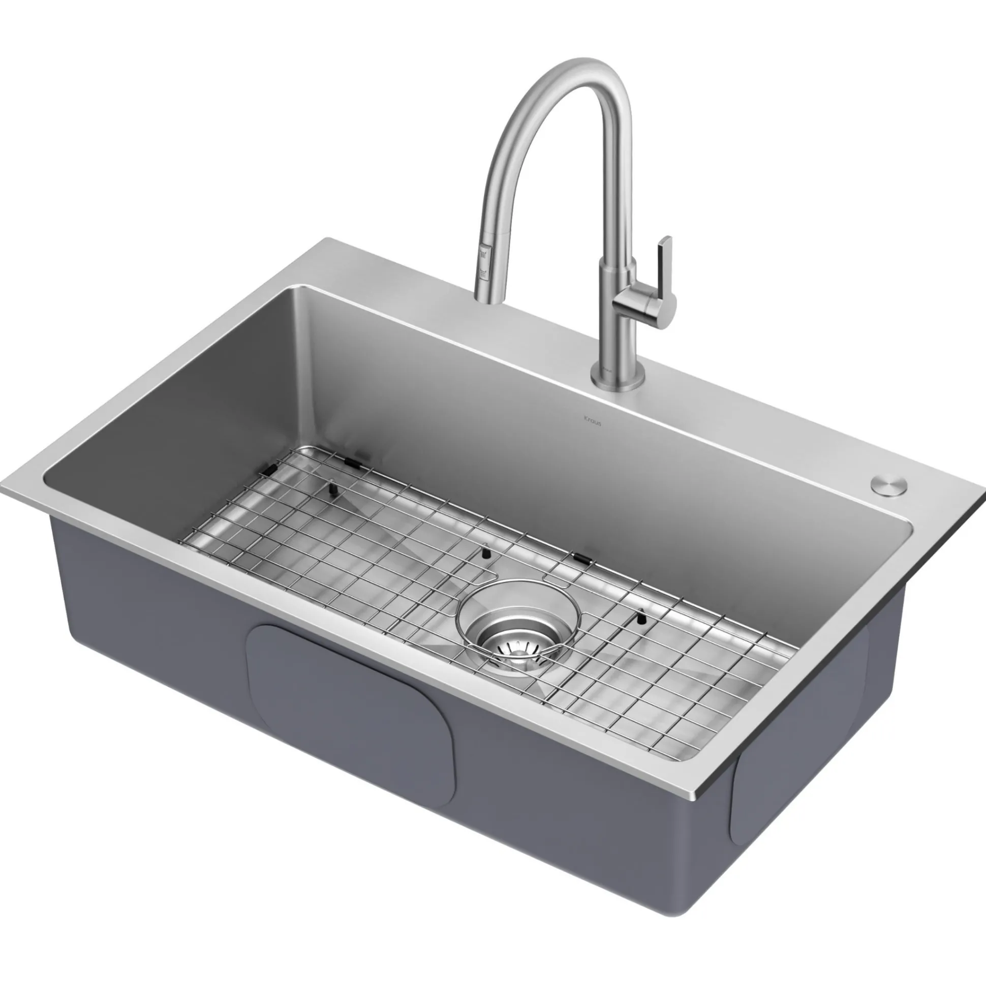 33” Drop-In / Undermount 18 Gauge Stainless Steel Single Bowl Kitchen Sink and Pull-Down Faucet in Spot-Free Stainless Steel Finish