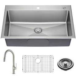 33” Drop-In / Undermount 18 Gauge Stainless Steel Single Bowl Kitchen Sink and Pull-Down Faucet in Spot-Free Stainless Steel Finish