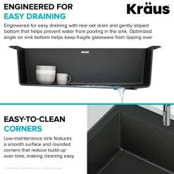33” Drop In / Undermount Single Bowl Granite Kitchen Sink in Black
