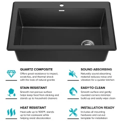 33” Drop In / Undermount Single Bowl Granite Kitchen Sink in Black