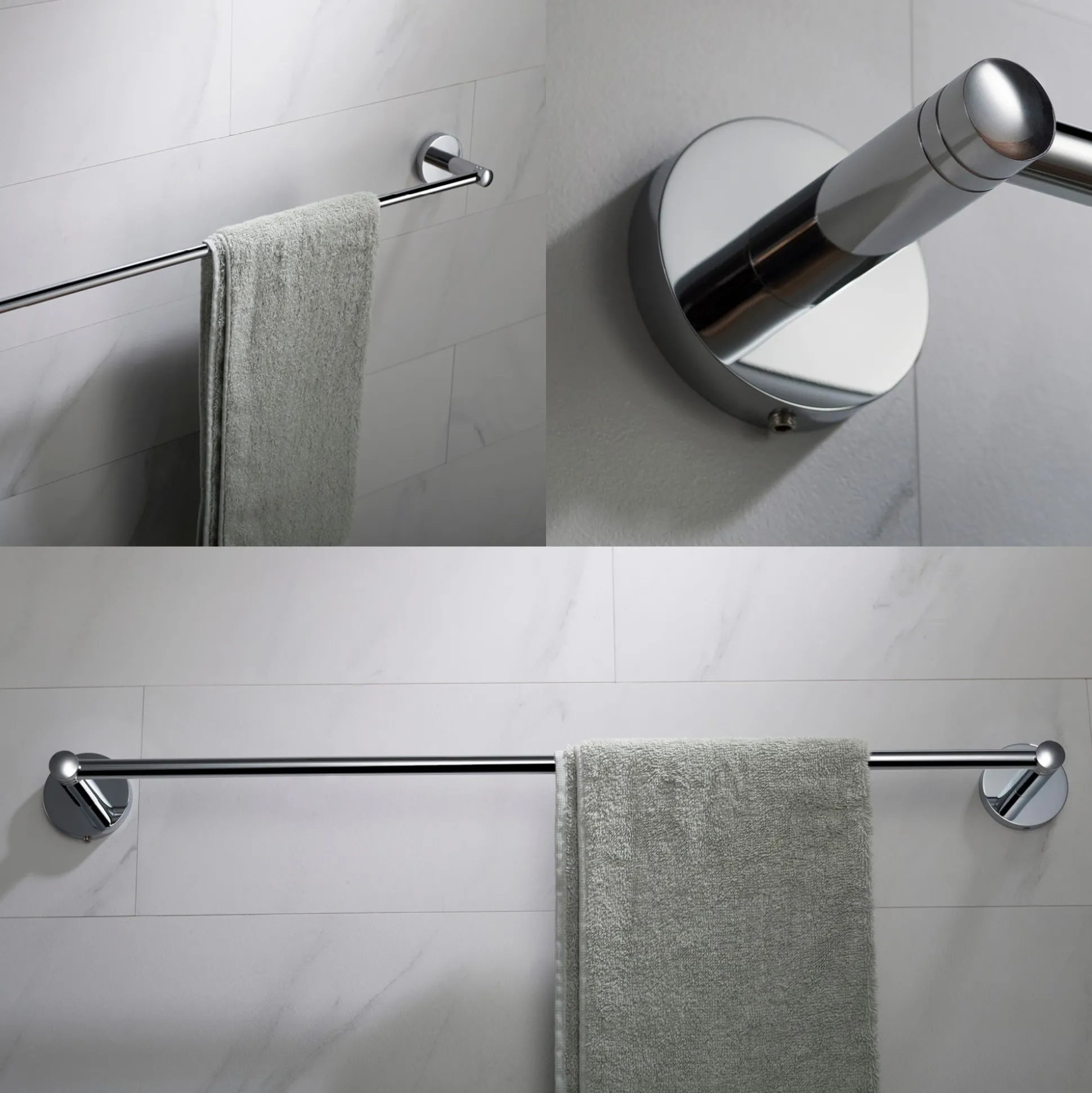 Elie 4-Piece Bath Hardware Set with 24" Towel Bar, Paper Holder, Towel Ring and Robe Hook in Chrome
