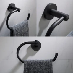 Elie 4-Piece Bath Hardware Set with 24" Towel Bar, Paper Holder, Towel Ring and Robe Hook in Matte Black