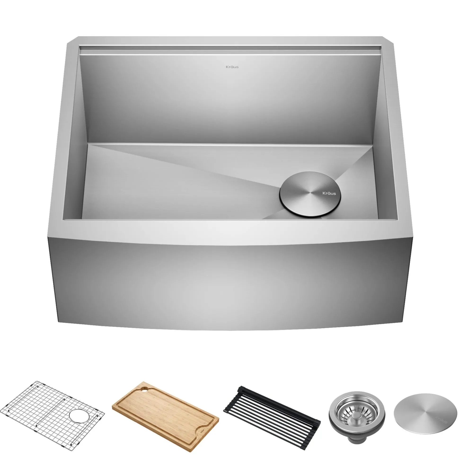 24" Farmhouse Workstation 16 Gauge Single Bowl Stainless Steel Kitchen Sink with Accessories