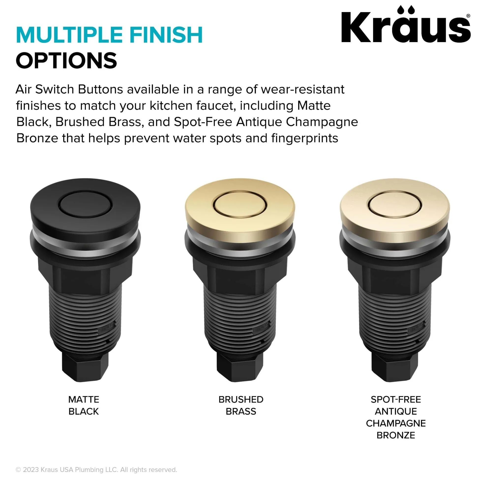 Flat-Top Garbage Disposal Air Switch Button in Brushed Brass