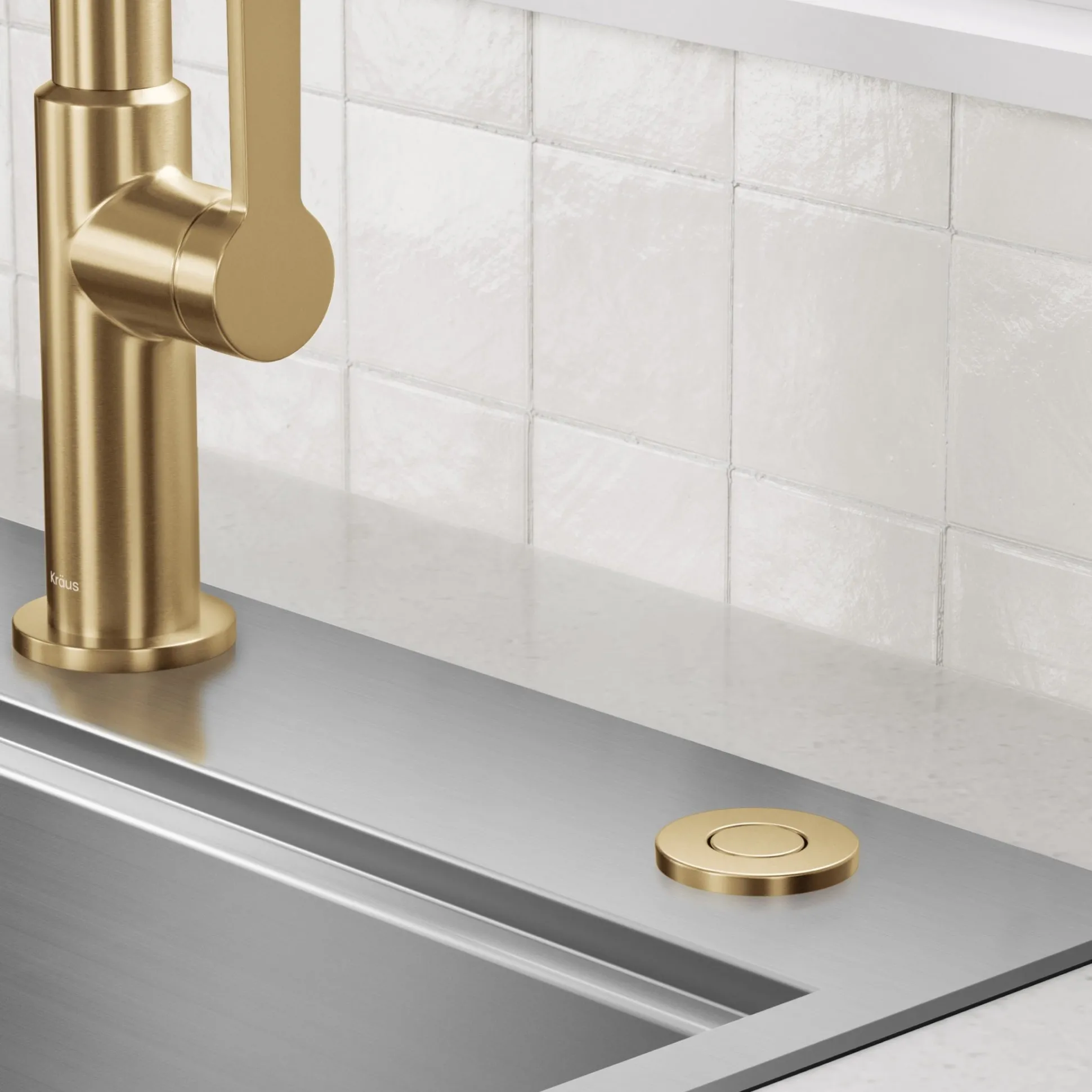 Flat-Top Garbage Disposal Air Switch Button in Brushed Brass