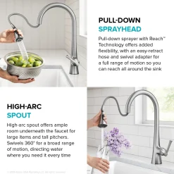 2-Function Single Handle Pull Down Kitchen Faucet in Spot-Free Stainless Steel