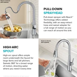 4-Function Single Handle Pull Down Kitchen Faucet with CleanSweep™ Blade Spray in Spot-Free Stainless Steel