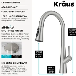 4-Function Single Handle Pull Down Kitchen Faucet with CleanSweep™ Blade Spray in Spot-Free Stainless Steel