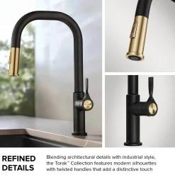 2-Function Single Handle Pull Down Kitchen Faucet in Spot-Free Brushed Brass / Matte Black