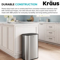 14.5 Gallon / 55 Liter Motion Sensor Kitchen Trash Can in Spot-Free Stainless Steel with Bag Securing Ring and Soft Close Lid