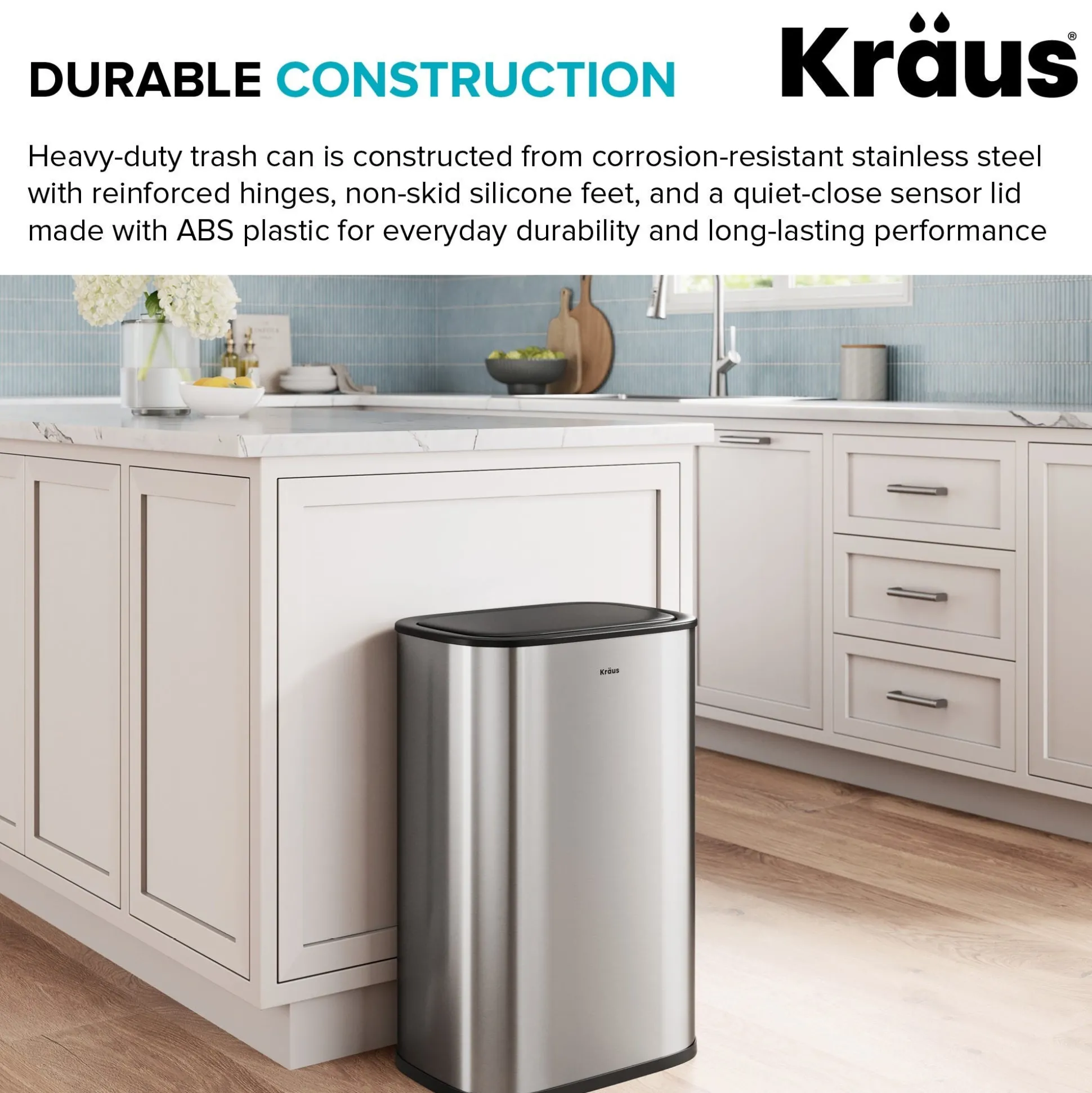 14.5 Gallon / 55 Liter Motion Sensor Kitchen Trash Can in Spot-Free Stainless Steel with Bag Securing Ring and Soft Close Lid