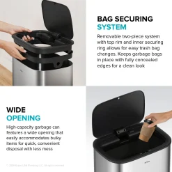 14.5 Gallon / 55 Liter Motion Sensor Kitchen Trash Can in Spot-Free Stainless Steel with Bag Securing Ring and Soft Close Lid