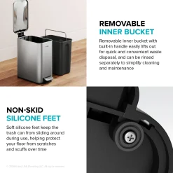 1.3 Gallon / 5 Liter Step Pedal Bathroom Trash Can in Matte Black with Removable Inner Bucket and Soft Close Lid