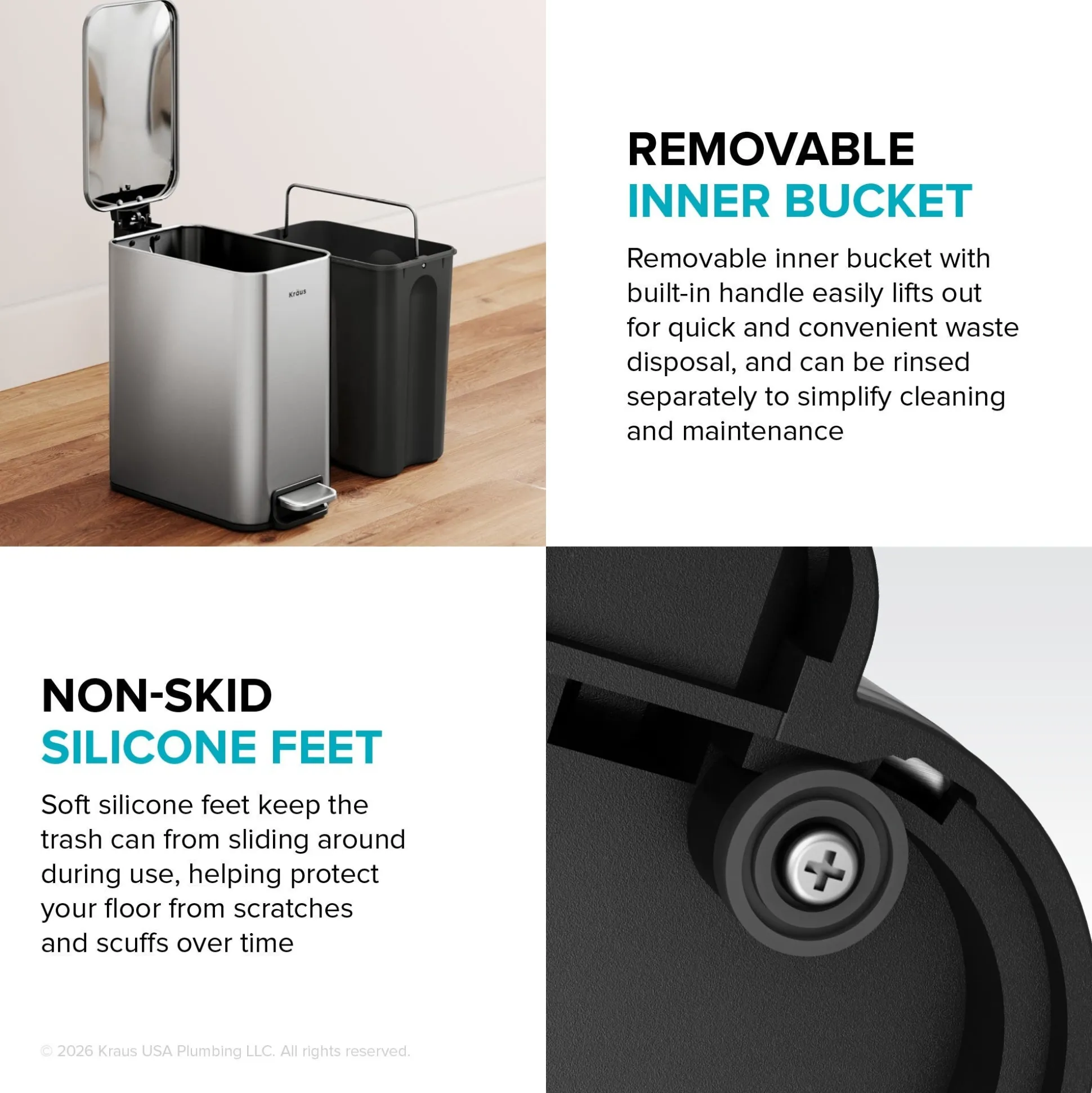 1.3 Gallon / 5 Liter Step Pedal Bathroom Trash Can in Matte Black with Removable Inner Bucket and Soft Close Lid