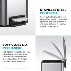 1.3 Gallon / 5 Liter Step Pedal Bathroom Trash Can in Matte Black with Removable Inner Bucket and Soft Close Lid