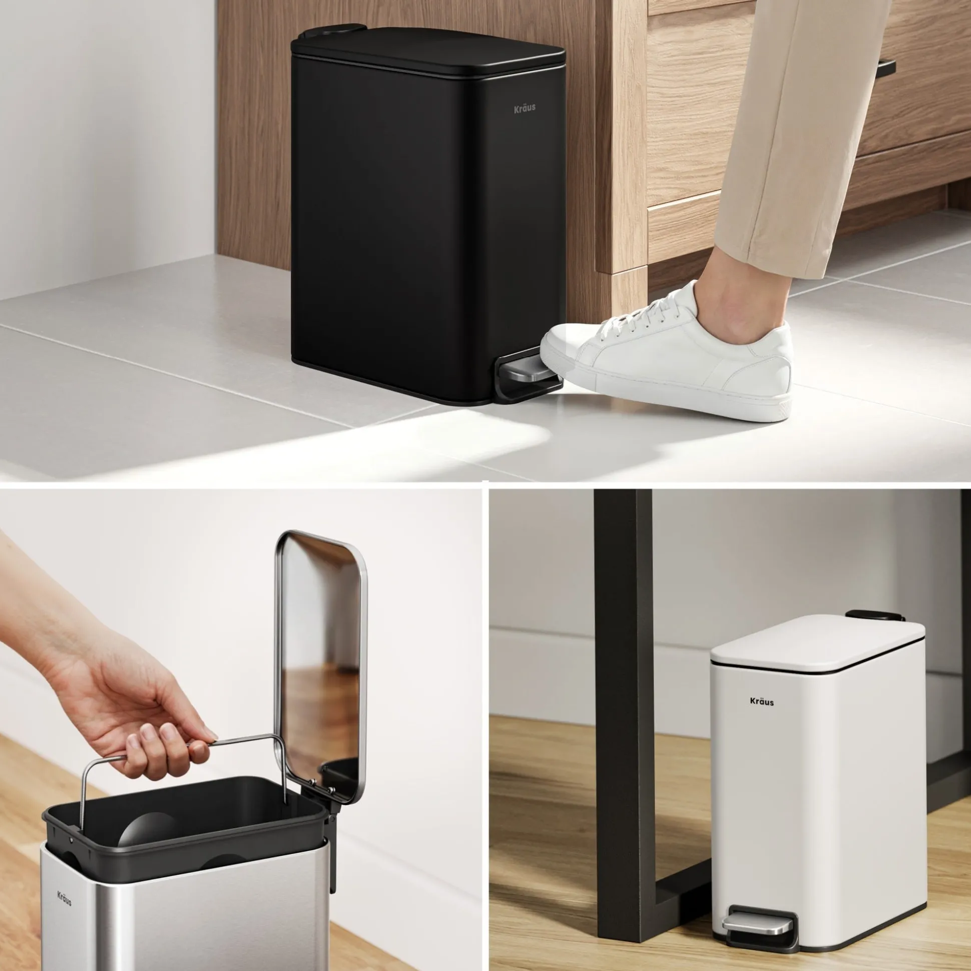 1.3 Gallon / 5 Liter Step Pedal Bathroom Trash Can in Matte White with Removable Inner Bucket and Soft Close Lid