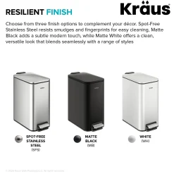 1.3 Gallon / 5 Liter Step Pedal Bathroom Trash Can in Matte White with Removable Inner Bucket and Soft Close Lid