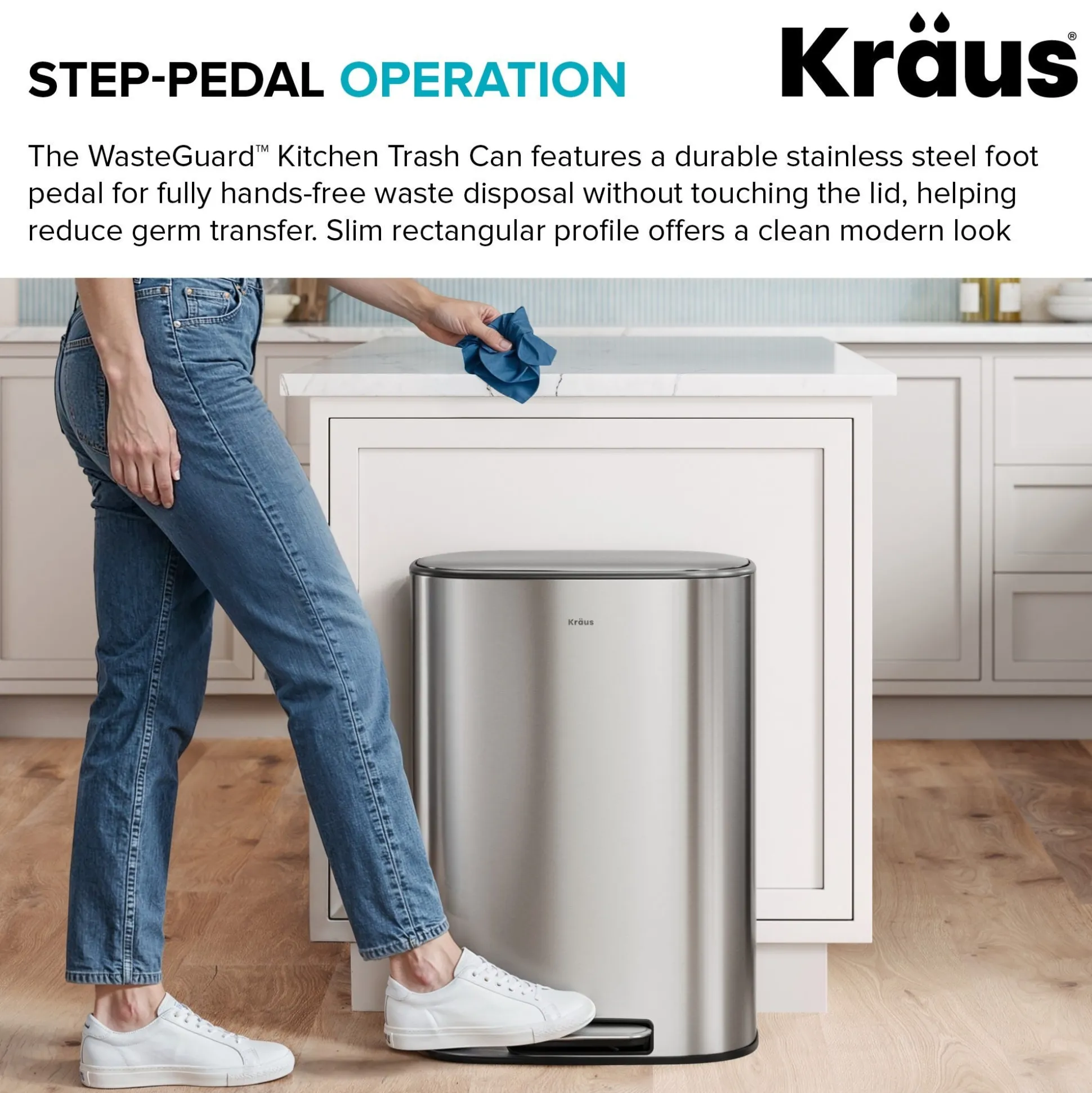 13.2 Gallon / 50 Liter Step Pedal Kitchen Trash Can in Spot-Free Stainless Steel with Removable Inner Bucket and Soft Close Lid
