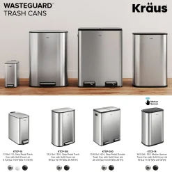 13.2 Gallon / 50 Liter Step Pedal Kitchen Trash Can in Matte Black with Removable Inner Bucket and Soft Close Lid
