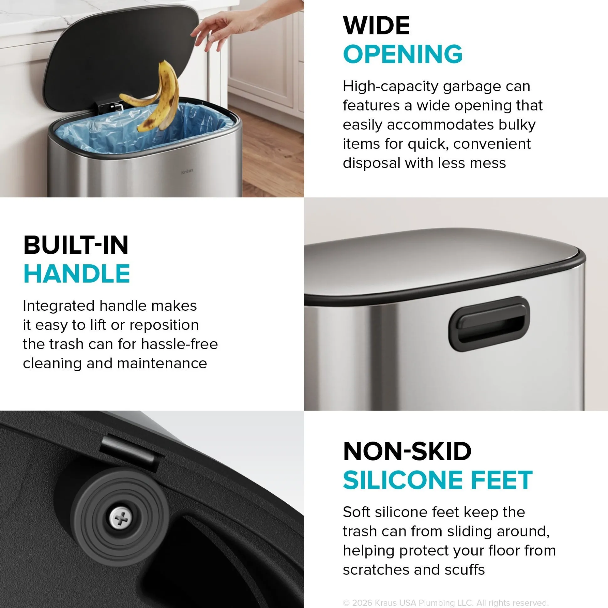 13.2 Gallon / 50 Liter Step Pedal Kitchen Trash Can in Matte Black with Removable Inner Bucket and Soft Close Lid