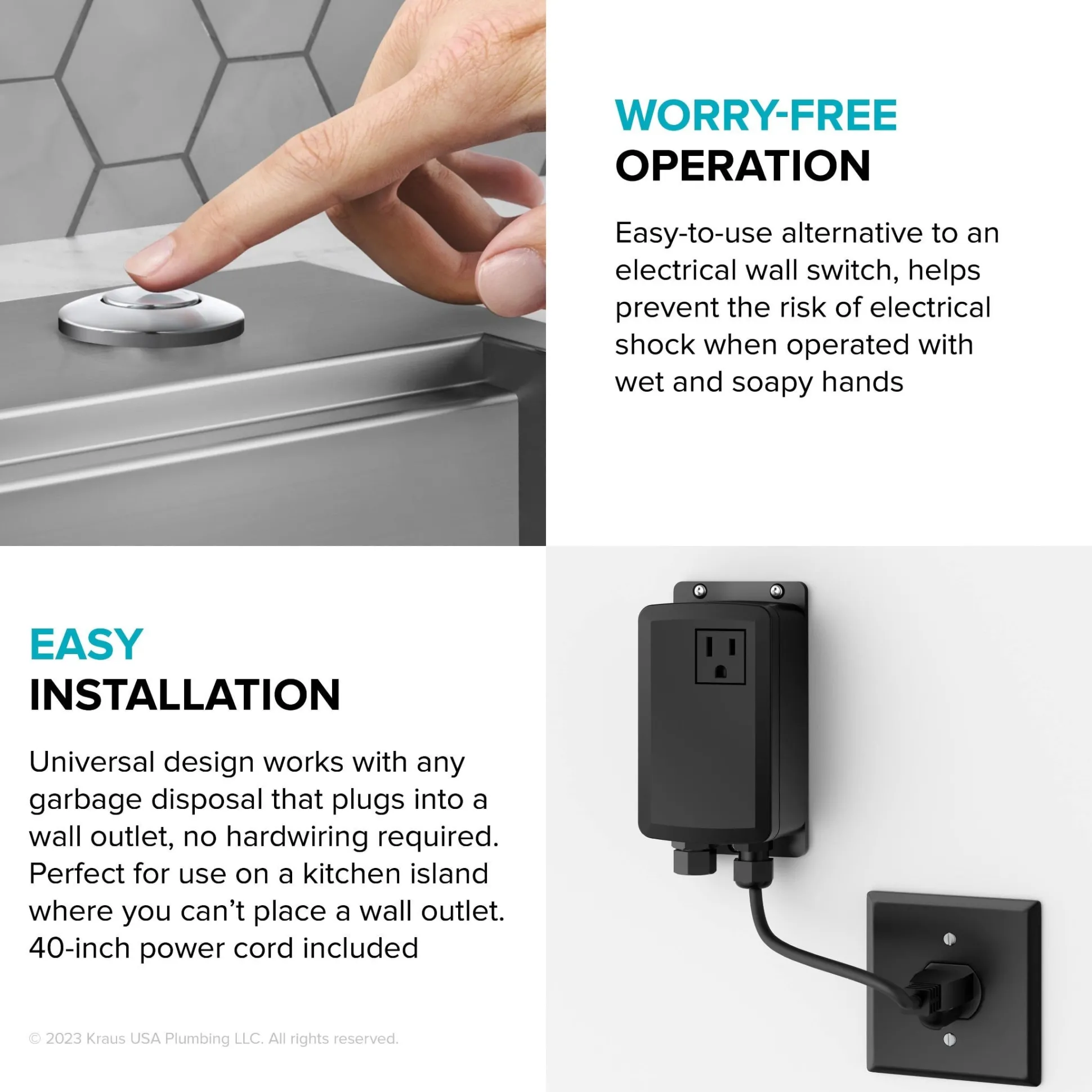 Garbage Disposal Air Switch Kitin Chrome with Push Button, AC Adapter, Power Cord, and Air Tube Included