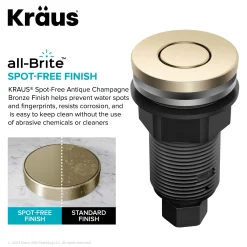 Garbage Disposal Air Switch Kit with 2 Flat-Top Push Buttons in Spot-Free Stainless Steel and Spot-Free Antique Champagne Bronze, AC Adapter, Power Cord, and Air Tube Included