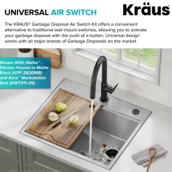 Garbage Disposal Air Switch Kit with 2 Flat-Top Push Buttons in Spot-Free Stainless Steel and Matte Black, AC Adapter, Power Cord, and Air Tube Included