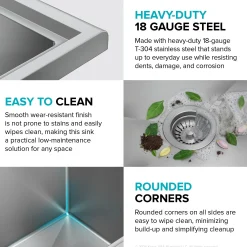 19” 18-Gauge Stainless Steel Single Bowl Freestanding Commercial Style Laundry Utility Sink