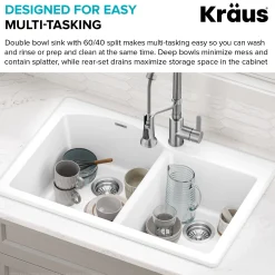 33” Granite Drop In / Undermount 60/40 Double Bowl White Kitchen Sink