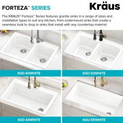 33” Granite Drop In / Undermount 60/40 Double Bowl White Kitchen Sink