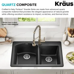 33” Granite Drop In / Undermount 60/40 Double Bowl White Kitchen Sink
