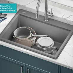 28” Granite Workstation Drop In Top Mount Single Bowl Kitchen Sink in White with Accessories