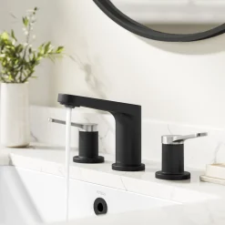 2-Handle 8-inch Widespread Bathroom Faucet in Spot-Free Brushed Nickel / Matte Black with Pop Up Drain and Supply Lines