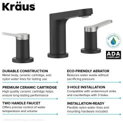 2-Handle 8-inch Widespread Bathroom Faucet in Spot-Free Brushed Nickel / Matte Black with Pop Up Drain and Supply Lines