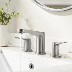 2-Handle 8-inch Widespread Bathroom Faucet in Spot-Free Brushed Nickel with Pop Up Drain and Supply Lines